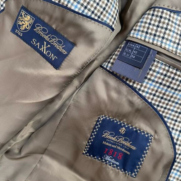 Brooks Brothers 1818 Madison Cut Sport Coat Blazer Houndstooth Plaid 2 Button 42 - Picture 3 of 11